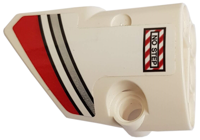 Lego Technic, Panel Fairing # 1 Small Smooth Short, Side A with Red and Silver Stripes and 'NO STEP' Pattern (Sticker) - Set 42057 / White