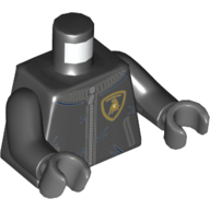 Lego Torso Racing Jacket, Zipper, Lamborghini Logo Print, Black Arms, Dark Bluish Gray Hands / Black