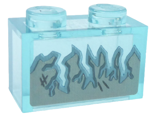 Lego Brick 1 x 2 without Bottom Tube with Light Bluish Gray Worn Metal Surface and Metallic Light Blue Crystals Pattern (Sticker) - Set 76169