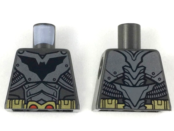 Lego Torso Armor, Black Bat Logo, Silver Plates, Gold Belt Pattern with Red Semicircles / Pearl Dark Gray