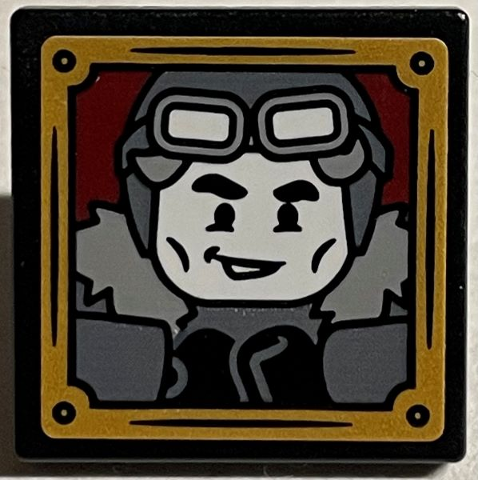 Lego Road Sign 2 x 2 Square with Open O Clip with Gilderoy Lockhart with Hat and Goggles and Gold Frame Pattern (Sticker) - Set 76389