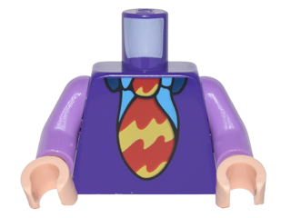 Lego Torso Vest over Medium Blue Shirt with Red and Yellow Wavy Striped Tie Pattern / Medium Lavender Arms / Light Nougat Hands