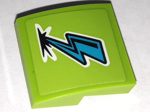 Lego Slope, Curved 2 x 2 x 2/3 with Medium Azure Lightning Bolt Pattern (Sticker) - Set 41352 / Lime