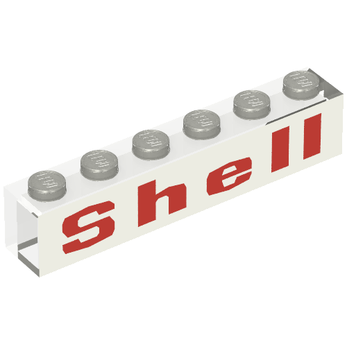 Lego Brick 1 x 6 with No Bottom Tubes with Red/White 'Shell' Print