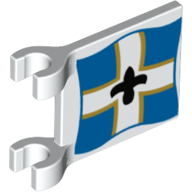 Lego Flag 2 x 2 Square [Thick Clips] with Imperial Soldier Black Symbol over White Cross on Blue Background with Yellow Border Print