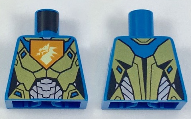 Lego Torso Female Nexo Armor Gold and Silver with Dragon Head on Orange Pentagonal Shield Pattern / Dark Azure