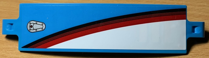 Lego Technic, Panel Curved 3 x 13 with Hood Closing and White, Red, Dark Red and Black Curved Lines Pattern Model Right Side (Sticker) - Set 42077