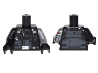Lego Torso Jacket Straps, Holster, Silver Zipper, Belt Buckle Pattern / Flat Silver Arm Left with Armor Plates and Red Star / Black Arm Right / Black Hands
