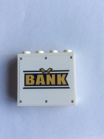 Lego Panel 1 x 4 x 3 with Side Supports - Hollow Studs with 'BANK' Pattern (Sticker) - Set 60175 / White