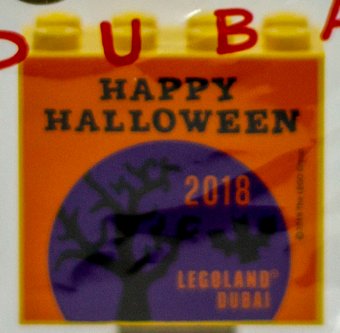 Lego Brick 2 x 4 x 3 with LEGOLAND Dubai 2018 Happy Halloween Pattern / Yellow