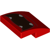 Lego Brick Curved 2 x 2 x 2/3 with Open Black Mouth, White Fangs print / Red