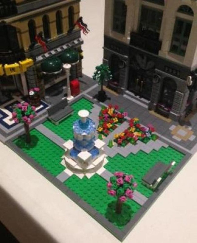 Lego park with fountain and garden