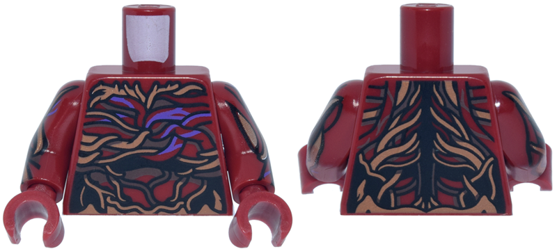 Lego Torso Medium Nougat, Dark Brown and Medium Lavender Vines, Veins and Rotted Flesh Pattern / Dark Red Arms with Vecna Pattern / Dark Red Hands