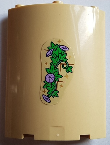 Lego Cylinder Quarter 4 x 4 x 6 with Bright Green Leaves, 4 Medium Lavender Flowers, Gold Sparkles and Bricks with Reddish Brown Mortar Pattern (Sticker) - Set 43187