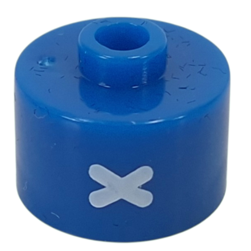 Lego Pen Bead, Round Long, Flat Edge with White 'X' Print / Blue