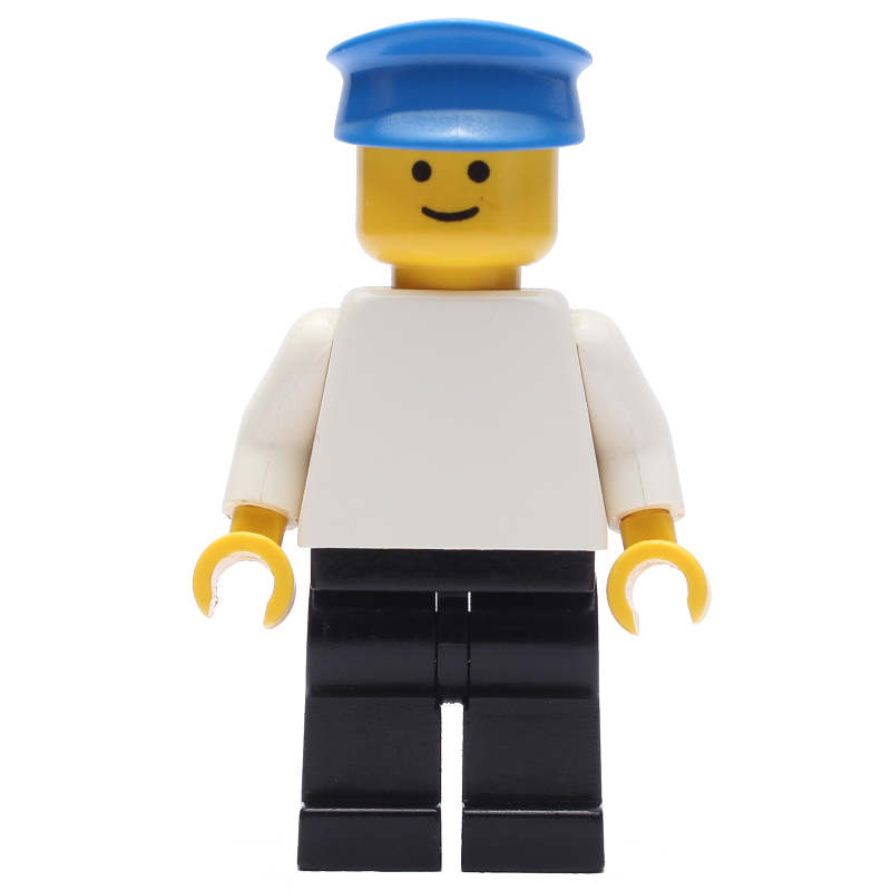 Lego Man - White Torso, Black Legs, Blue Cap