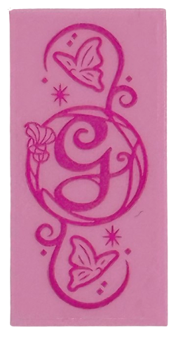 Lego Tile 2 x 4 with Dark Pink Letter G, Butterflies, Swirls and Sparkles Pattern (Sticker) - Set 75691 / Bright Pink