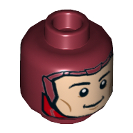 Lego Minifig Head The Flash, Balaclava, Light Nougat Face, Open Mouth Smile / Closed Mouth Smile Print / Dark Red