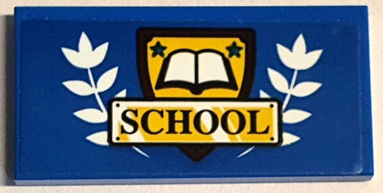 Lego Tile 2 x 4 with Black 'SCHOOL', Yellow Crest, White Book and Leaves Pattern (Sticker) - Set 60329