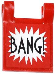 Lego Flag 2 x 2 Square with Flat Edge with 'BANG!' Large Font and White Starburst Explosion Horizontal Pattern on Both Sides (Stickers) - Sets 70908 / 76013