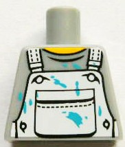 Lego Torso Crew Neck Shirt with White Overalls with Breast Pocket and Azure Paint Stains Pattern / Light Bluish Gray