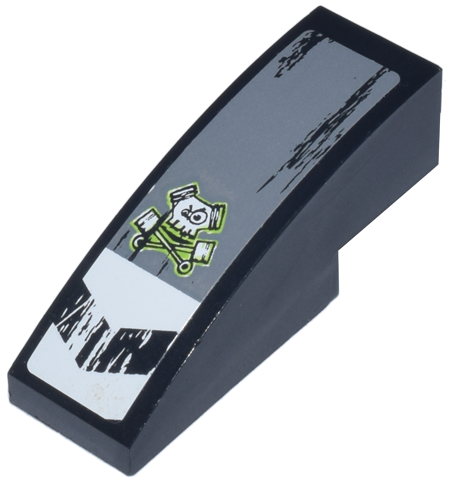 Lego Slope, Curved 3 x 1 with Chevron and Pistons Skull Logo Pattern (Sticker) - Set 8211 / Black