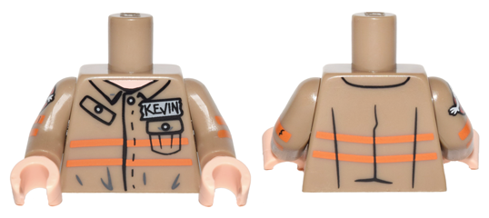 Lego Torso Ghostbusters Jumpsuit with 'KEVIN' ID Badge and 2 Pockets Pattern / Dark Tan Arms with Ghostbusters Pattern Type 2 / Light Nougat Hands