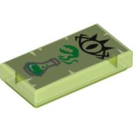Lego Tile 1 x 2 with Goblin Eye and Erlenmeyer Flask with Lime Vapors on Yellowish Green Parchment Background Print