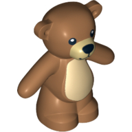 Lego Animal, Bear / Teddy, Arms Down with Black Eyes, Nose and Mouth / Tan Belly Print / Medium Nougat
