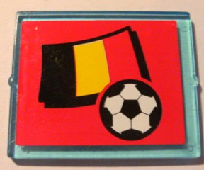 Lego Glass for Window 1 x 4 x 3 with Flag of Belgium and Soccer Ball on Red Background Pattern (Sticker) - Set 3407 / Trans-Light Blue