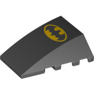 Lego Brick Wedged, Curved 4 x 4 No Top Studs with Large Batman Logo Print