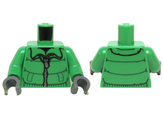 Lego Torso Winter Jacket with Silver Zipper Pattern / Bright Green Arms / Dark Bluish Gray Hands