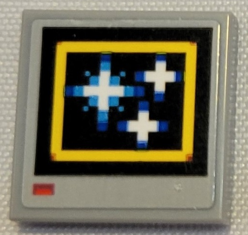 Lego Tile 2 x 2 with Pixelated Stars in Yellow Square on Black Background Pattern (Sticker) - Set 21331 (Sonic the Hedgehog Invincible Video Monitor)