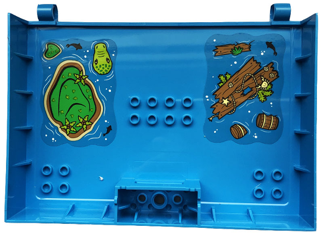 Lego Container, Book Cover Half, 16 x 12 x 2 2/3 with Lock Compartment (Storybook Adventures) with Barrels, Wooden Planks, Black Fish, Lime Crocodile and Island Pattern (Stickers) - Set 43220