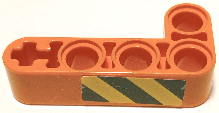 Lego Technic, Liftarm, Modified Bent Thick L-Shape 2 x 4 with Black and Yellow Danger Stripes Pattern on Outside Model Right Side (Sticker) - Set 42062