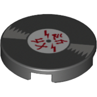 Lego Tile Round 2 x 2 with Vinyl Record and Red Characters Print / Black