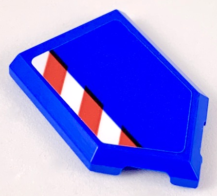 Lego Tile, Modified 2 x 3 Pentagonal with Red and White Caution Stripe Pattern (Sticker) - Set 60223 / Blue
