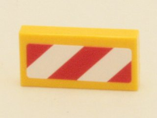 Lego Tile 1 x 2 with Red and White Danger Stripes (Red Corners) Pattern Model Left Side (Sticker) - Sets 4204 / 60152 / Yellow