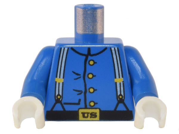 Lego Torso Western Cavalry Uniform, 4 Buttons, Suspenders Pattern / Blue Arms / White Hands