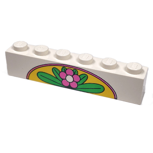 Lego Brick 1 x 6 with Bottom Tubes and 2 Lowered Cross Supports with Flower and Leaves on Yellow Arch Print