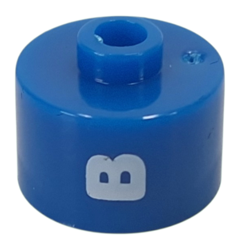 Lego Pen Bead, Round Long, Flat Edge with White 'B' Print / Blue