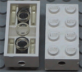 Lego Brick, Modified 2 x 4 with Wheels Holder, Trans-Clear Bottom / White