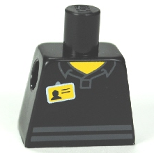 Lego Torso Shirt with Collar and Dark Bluish Gray Stripes, Name Tag, Yellow Neck Pattern / Black