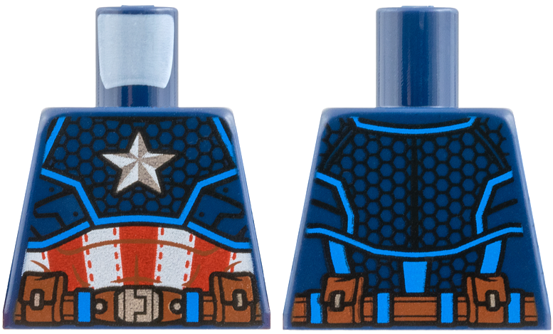 Lego Torso Armor Outline with White Star on Chest, Red and White Stripes Pattern / Dark Blue