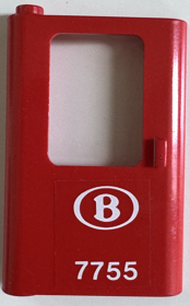 Lego Door 1 x 4 x 5 Train Left, Thin Support at Bottom with White Belgian Train Logo and '7755' Pattern (Sticker) - Set 7755