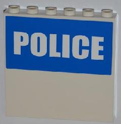 Lego Panel 1 x 6 x 5 with White 'POLICE' on Blue Background Half Height Pattern (Sticker) - Set 7498