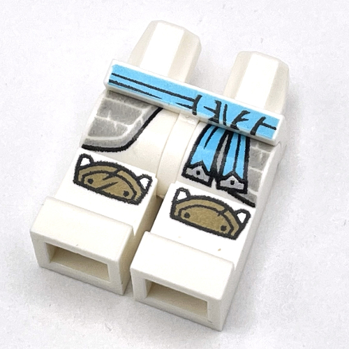 Lego Hips and White Legs with Dark Turquoise Belt, Silver Robe, Dark Tan Knee Pads Print / White
