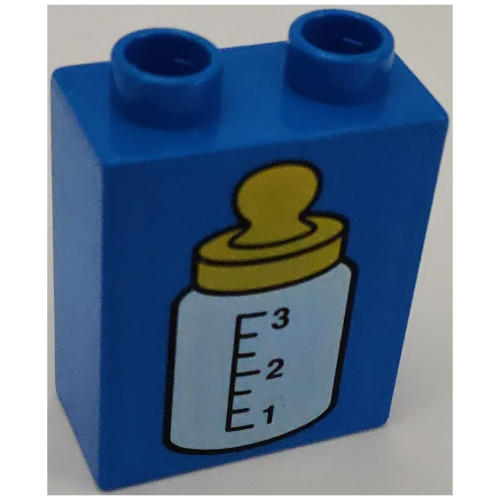Lego Duplo Brick 1 x 2 x 2 with Baby Bottle Yellow Top Print / Blue