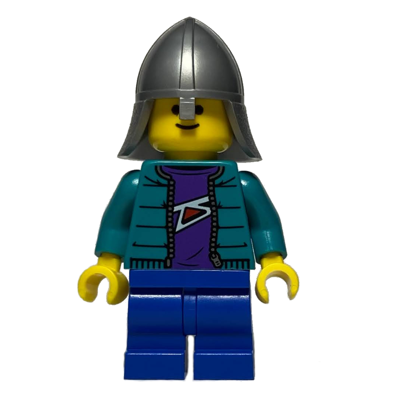 Lego Child - Dark Turquoise Torso, Blue Medium Legs, Flat Silver Knight Helmet