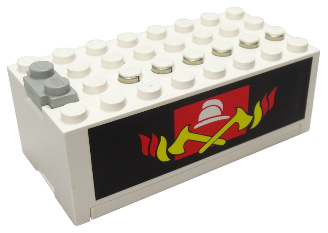 Lego Electric 9V Battery Box Small with Fire Pattern on Both Sides (Stickers) - Set 6480